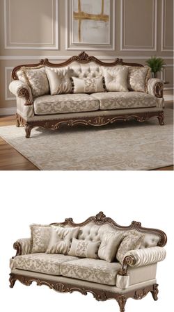 🔥 World Menagerie Lattice 3-Piece Living Room Set – Sofa, Loveseat & Coffee Table – Beige/Walnut