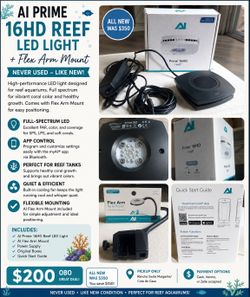 AI Prime 16HD Reef LED Light + Flex Arm Mount | Never Used | Complete