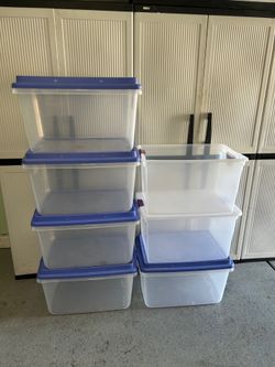 7 clear medium tote bin storage container 23" L × 16" W × 13" H 24” W × 16” D x 14” H