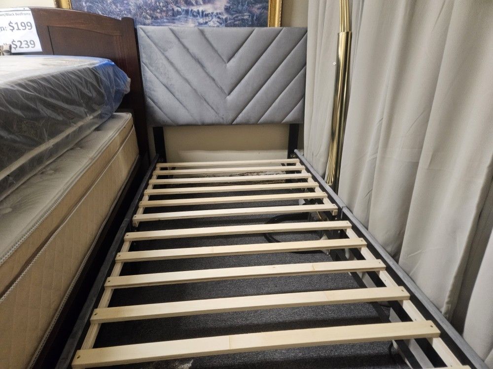 Brand New Light Gray Linen Twin Platform Bedframe