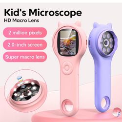 Students Handheld Microscope 500x Portable USB Scientific Tool 2 Inch Screen for Kids Education (Purple)
