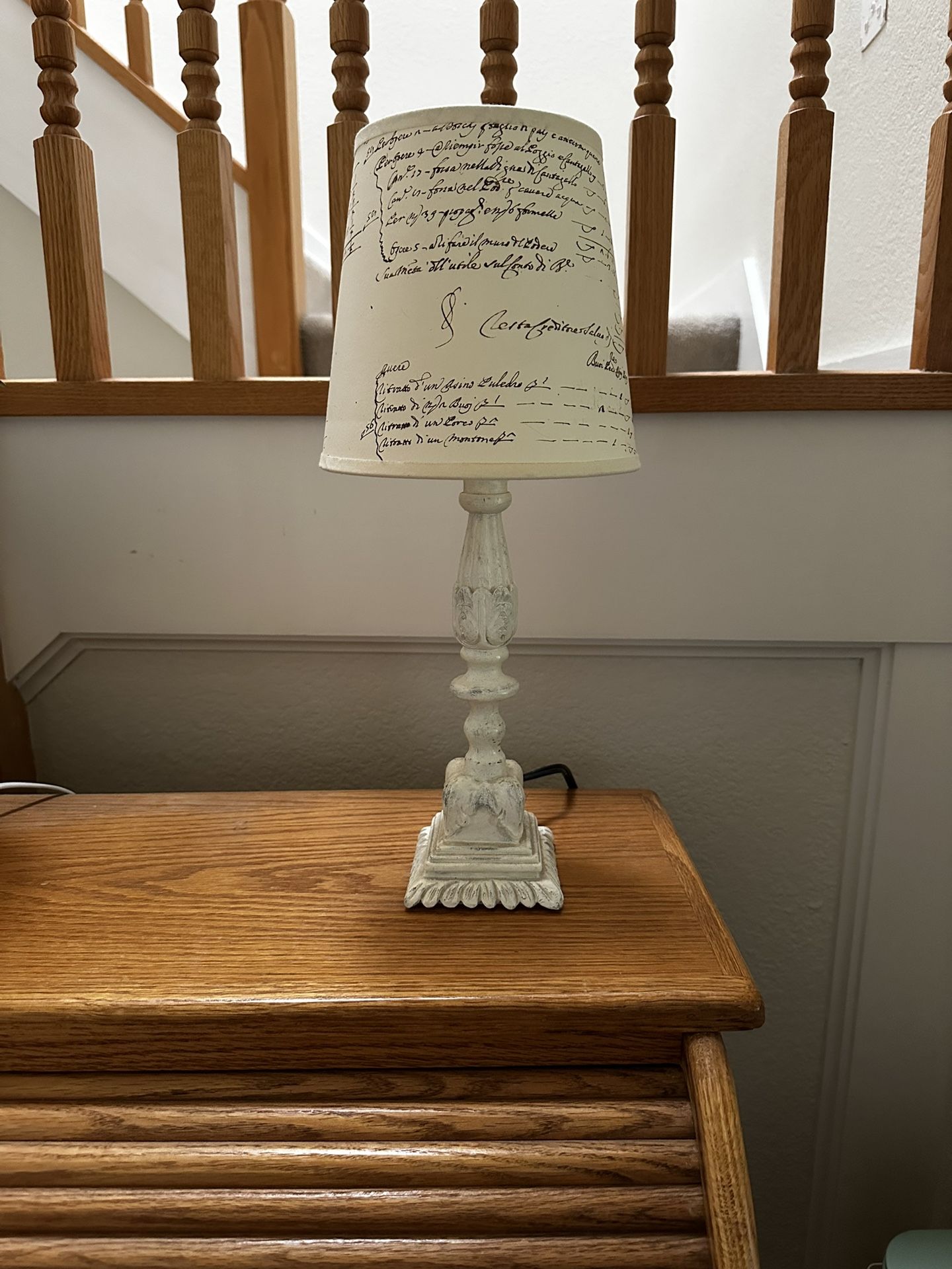 Pier1 vintage white wood 18” high inch lamp.