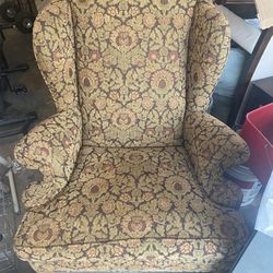 Set Of Jacquard Wing Back Chairs With Matching Ottoman