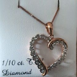 Valentine Heart ❤️ Diamond Pendant And Chain 14k Gold Over Sterling 