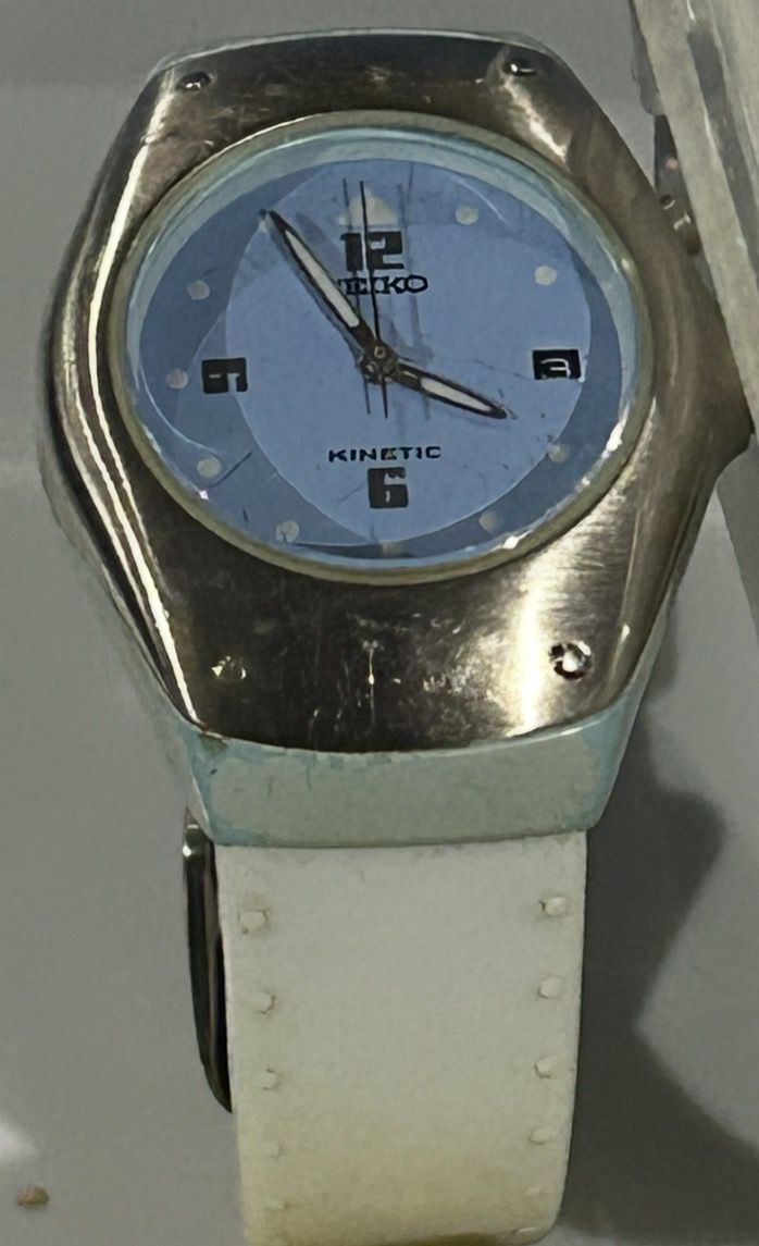 Seiko Kinetic Watch Unisex Teal Dial White Band 