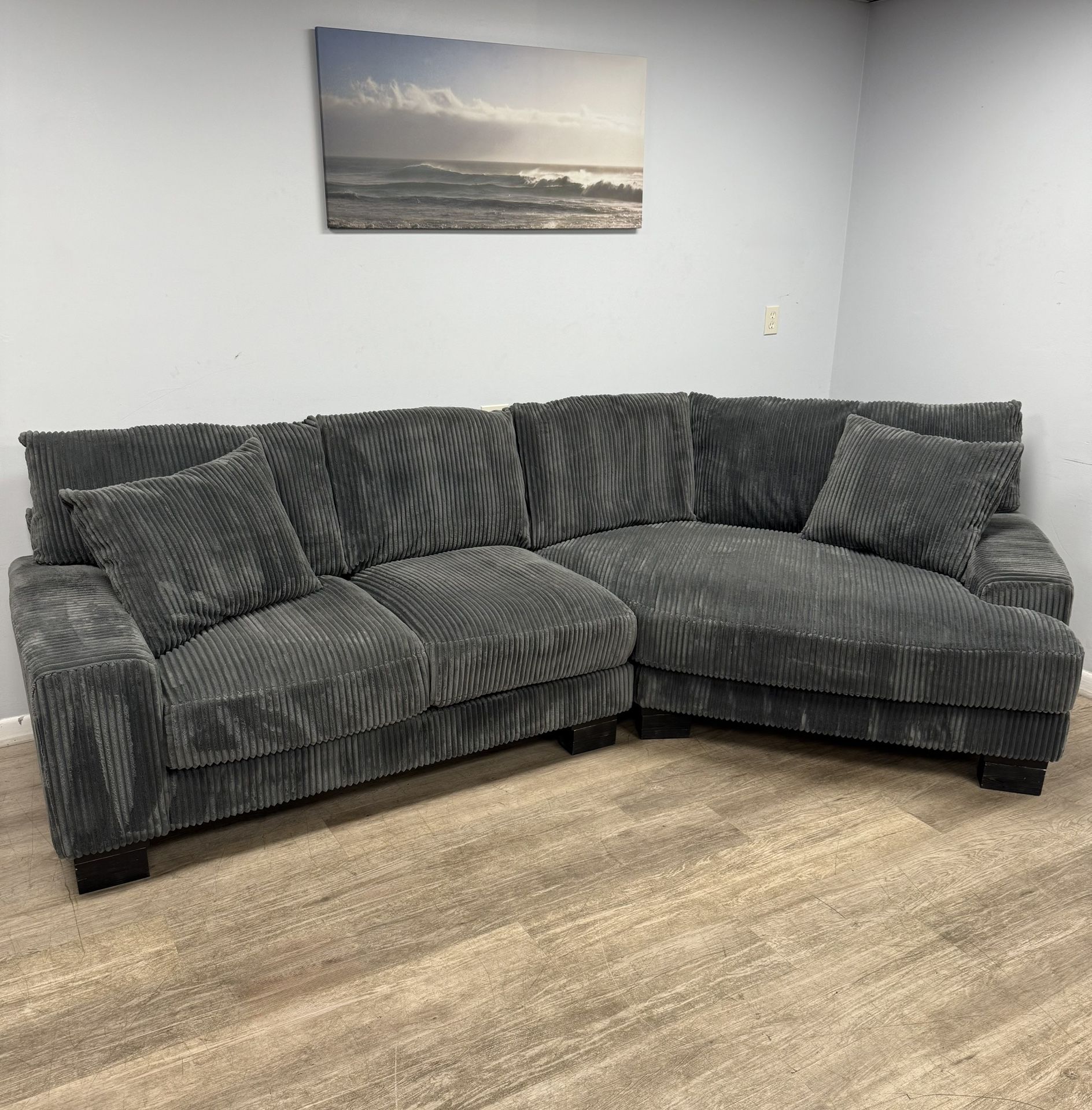 Delivery Included Gray 2pc Corduroy Sectional with Cuddler