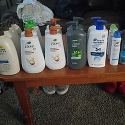 AVEENO BODY WASH AND LOTIONSLARGE, 6 Dove BODY WASH AND 2 DOVE MENS SHAMPOO AND ONE PANTENE SHAMPOO  WASH 
