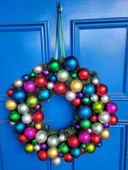 Various Colored Matte Finished Christmas Ornament Wreath  - 17 inches
