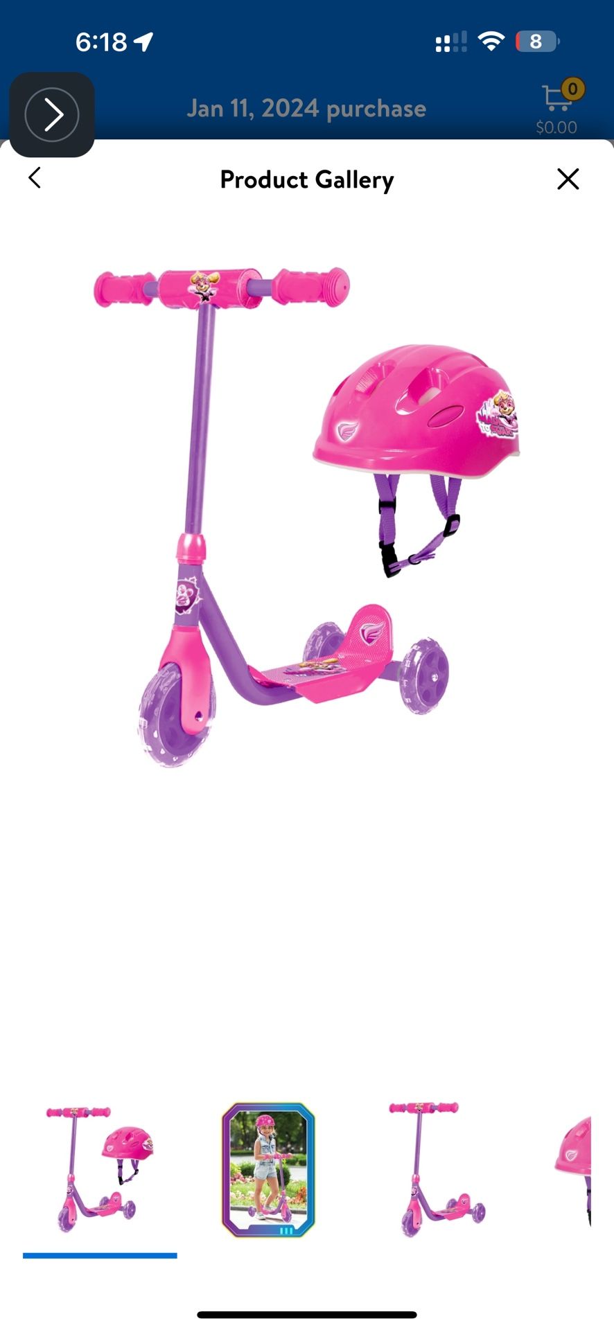 Used Like New PAW Patrol The Mighty Movie Skye 3 Wheel Scooter & Helmet Set - Ages 2+ - 44lbs - Unisex - Pink