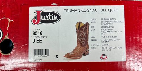 Justin Truman Full Quill Ostrich Cowboy Boots size I 9EE