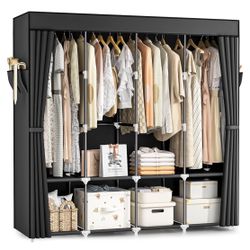 Wardrobe Closet, 66 Inch Portable Closet for Hanging Clothes, Large Capacity Clothes Rack Organizer with Cover & 4 Hanging Rods & 8 Storage Shelves & 