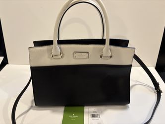 Kate Spade New York Grove Street Caley Leather Black / White Satchel Handbag Purse Pocketbook