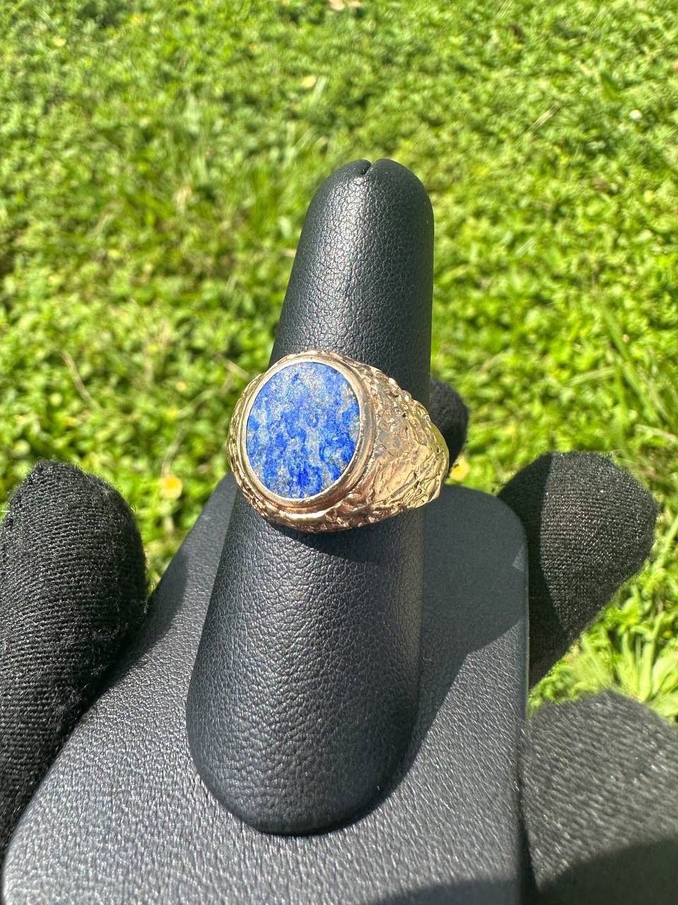 Mens Lapis STONE RING: 8.76G 10K-Y/G, 1-ROUND CUT BLUE STONE SIZE 8