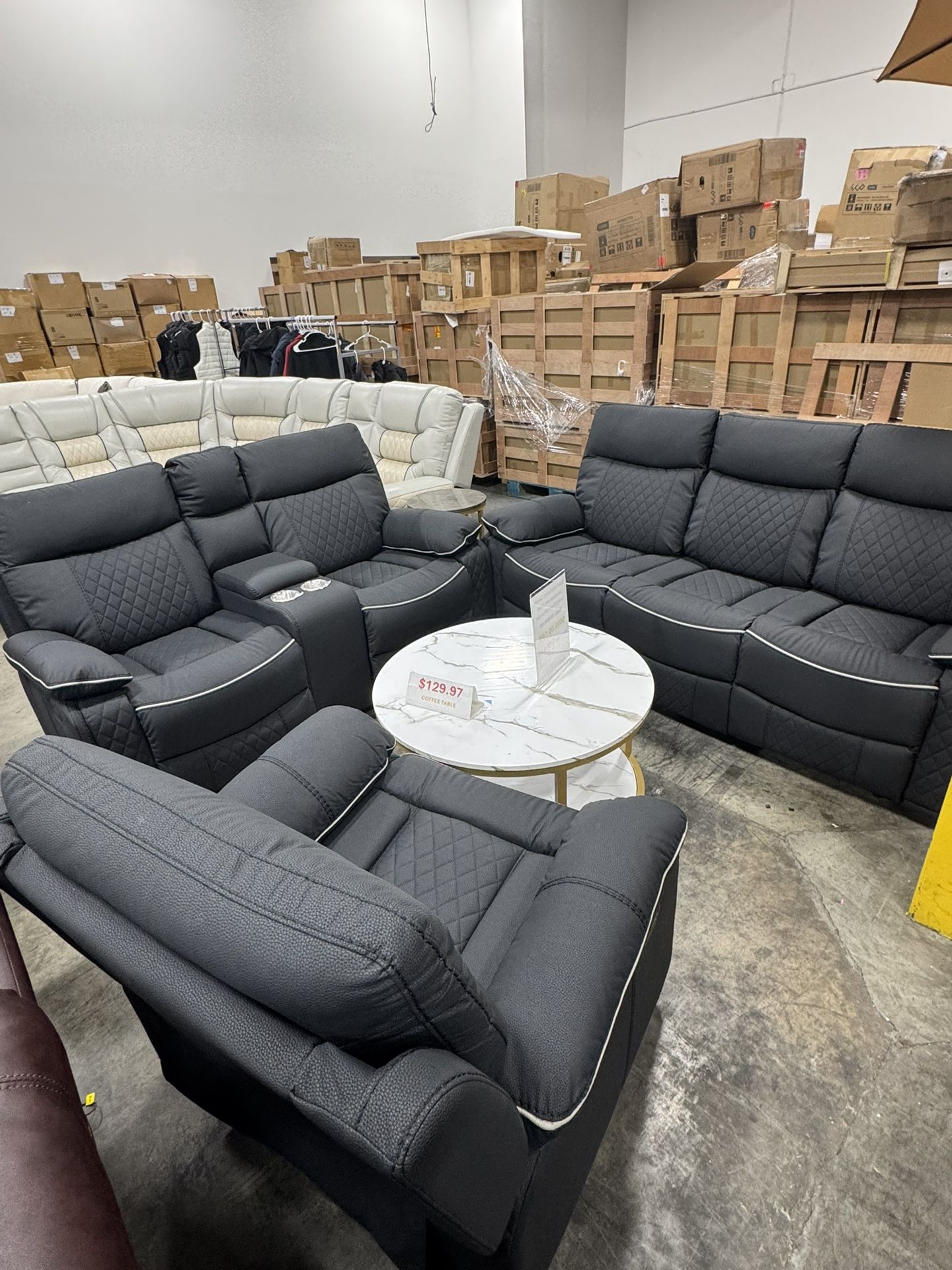 Black Living Room Recliner 3Pcs Sofa Set (2/2) Juego de sofás reclinables negros para la sala de estar de 3 piezas (2/2)