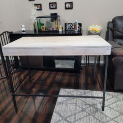 Modern desk/vanity with drawer wood and black metal