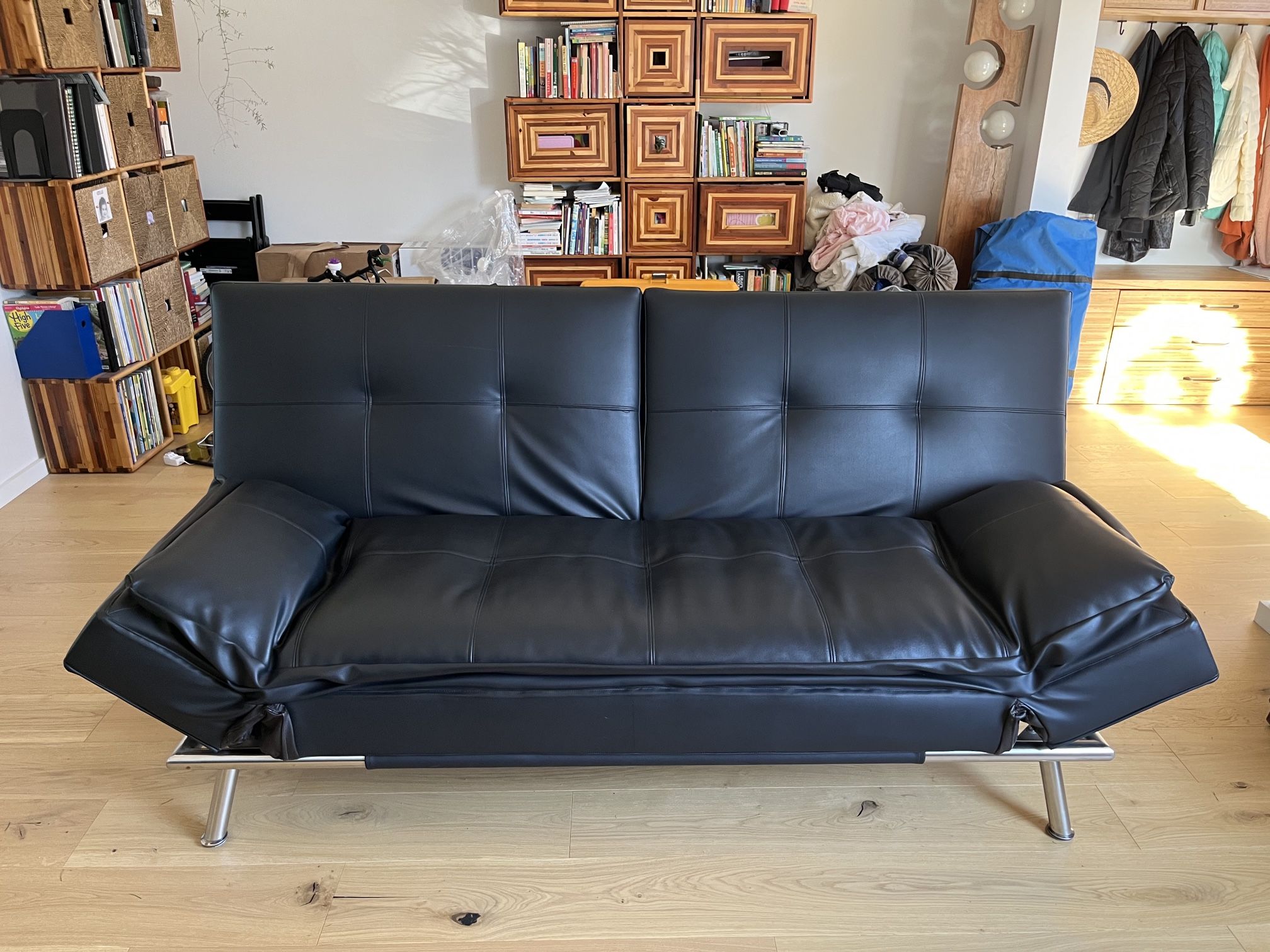 Black Faux Leather Sleeper Sofa/Fold Out Couch