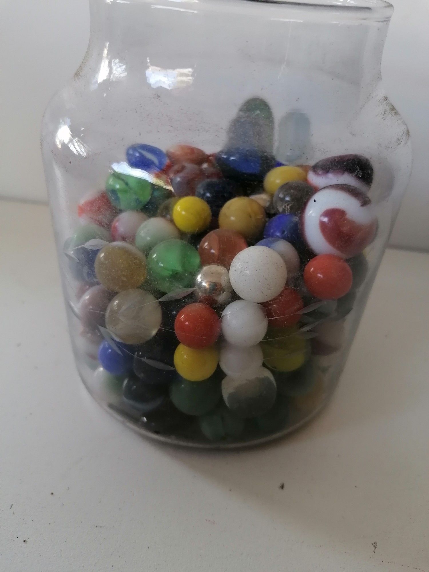 Jar of old marbles all kinds of RARE marble
