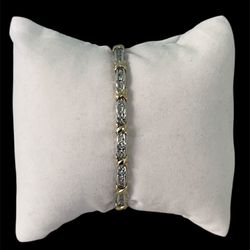 10kt Two Tone Diamond Tennis Bracelet
