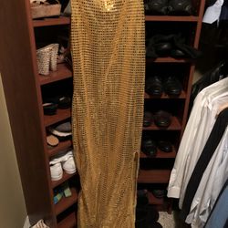 Gold Long Sequin Dress With Accessories