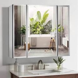 New Movo Triple Doors Medicine Cabinet w/ Mirror 36 X 26 Aluminum Bathroom Medicine Cabinet