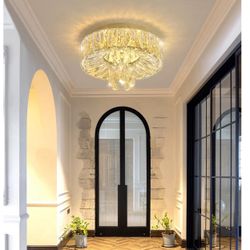 Dolria Mini Chandelier Modern Crystal Chandeliers For Hallway LED Flush Mount Ceiling Light Dimmable Light Fixture For Dining Room Living Room Bedroom