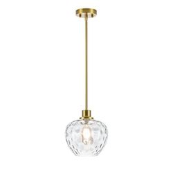 Merbotin RayHome 1-Light Modern Gold Adjustable Pendant Light Apple-Shaped Hammered Glass GY0015-1G