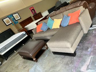Beige Fabric Sectional Sofa with Chaise
