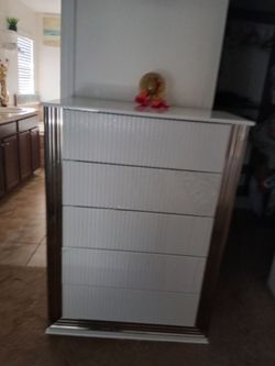 5-Drawer Tall Dresser White and Silver