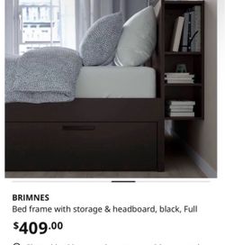 BRIMNES BED FRAME WITH STORAGE & HEADBOARD BLACK FULL WITH BASE