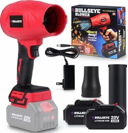 Bullseye Blower – Cordless Leaf Blower, Handheld Turbo Jet with 2 Batteries, 20V 350W Electric Air Power for Patio, Garage Cleaning and Car Drying – A