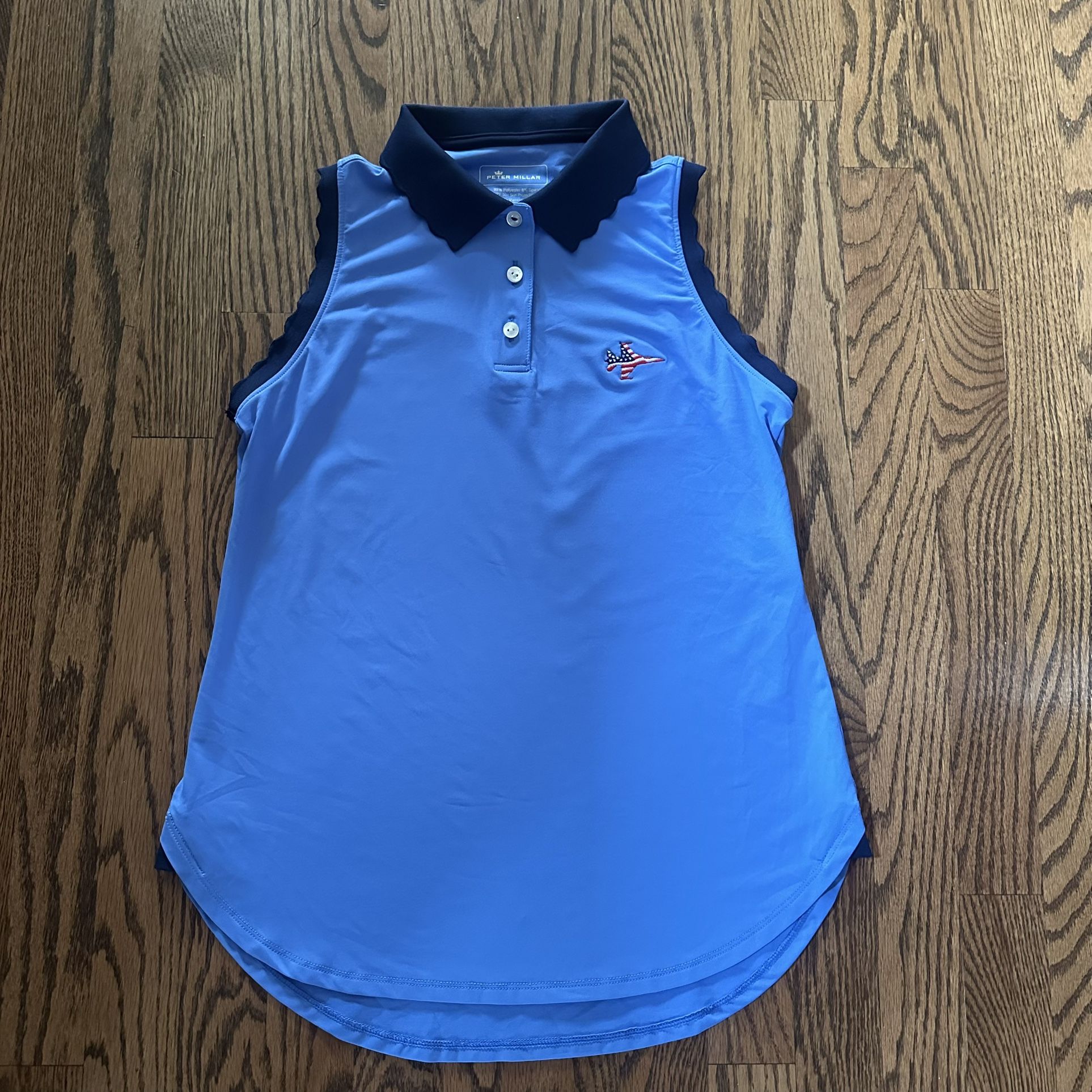 Size Small Peter Millar UPF 50+ Blue Tank with Embroidered Patriotic Jet Plane