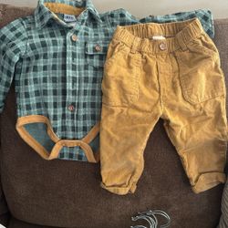 Baby Boy Corduroy Pants And Long sleeve flannel Shirt