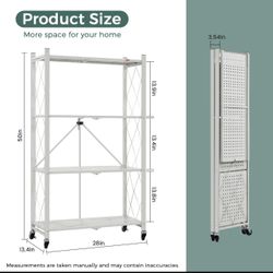 Used White. Smart 4-Tier Heavy Duty Foldable Metal Rack Storage Shelving Unit with Wheels Moving Easily Organizer Shelves Great for Garage Kitchen