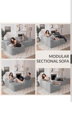 99'' Modular L-Shape Boneless Sectional Couches for Living Room  Modern Comfy Compressed Corduroy Sectional Boneless Cloud Sofa Couch with 4 Side Pock