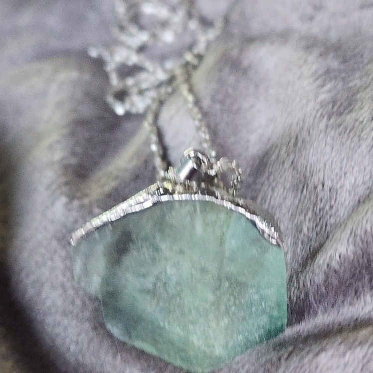 925 Sterling Silver Starry Chain Necklace And Green Fluorite Pendant