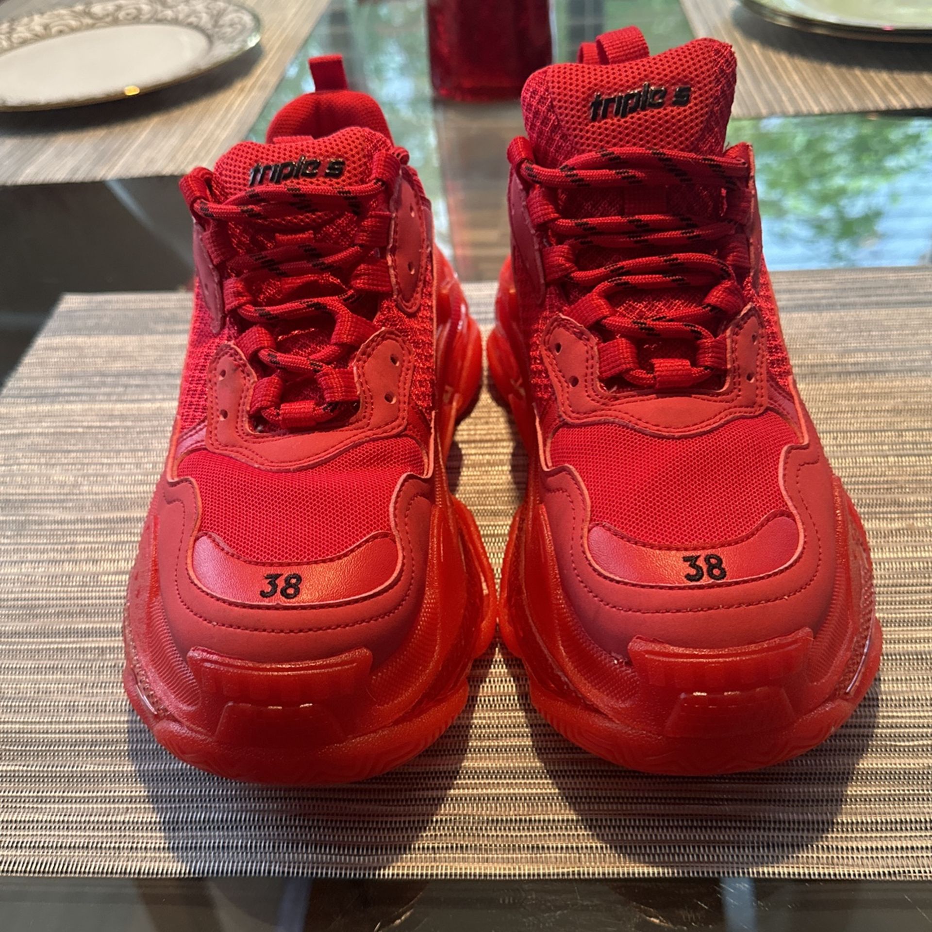 Balenciagas Triple S All Red Sneakers For Sale !!!!!!!