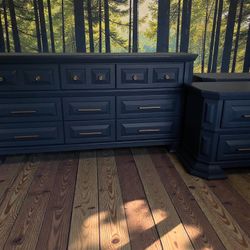 Huge Lexington Pine Dresser & Nightstands Solid Wood 3pc Bedroom Set Navy Satin New