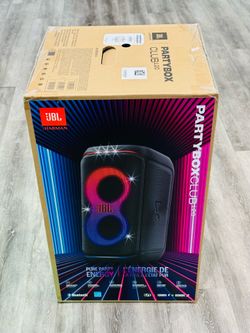 Brand new JBL PartyBox Club 120 speakers in original boxes. Portable Bluetooth speaker has dynamic light show and powerful pro sound. Unit is water re
