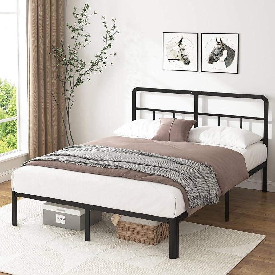 12 Inch Full Metal Bed Frame with Headboard,Platform Bed with Round Corner Legs,Sturdy Heavy Duty Steel Slats Supports
