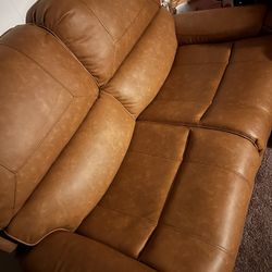 Brown/Tan Genuine Leather Couch 