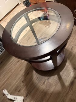 Round Wood and Glass Coffee Table