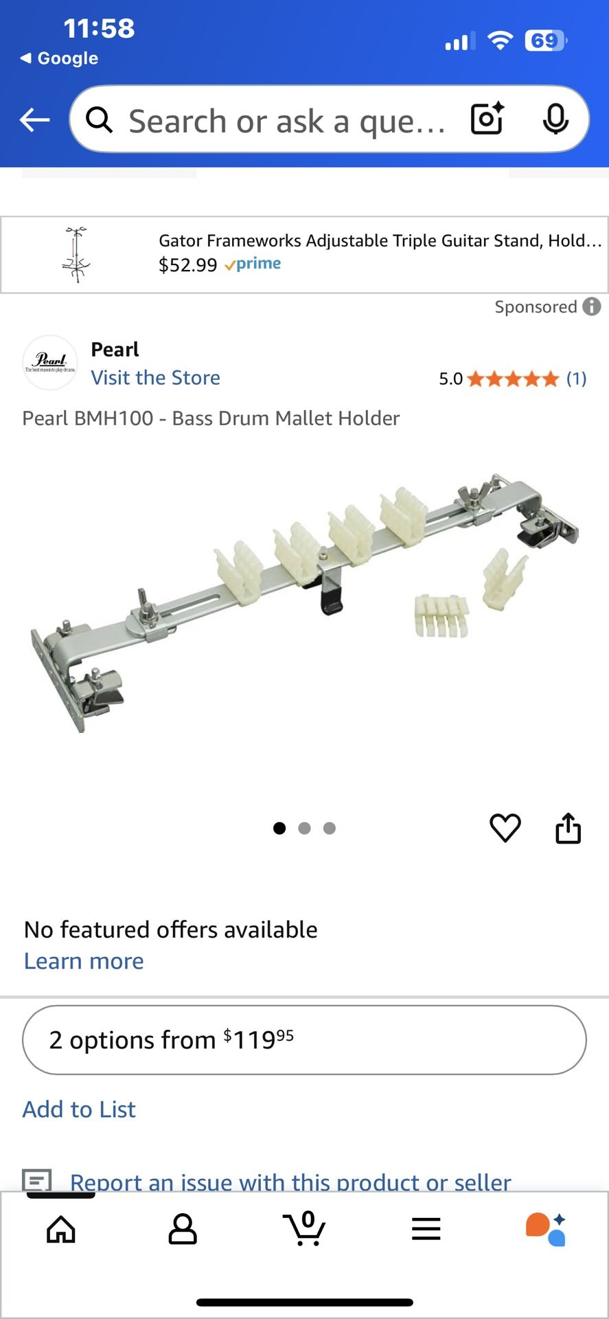 Two - Pearl Bass Drum Mallet Holders