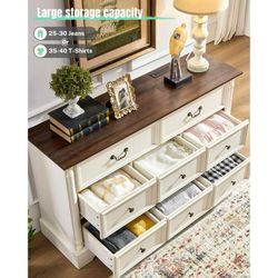 8-Drawer Dresser, 54-Inch Wide Rustic Style Dresser with Charging Station, Modern Storage Organizer for Bedroom, Living Room, Hallway