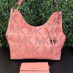 Michael Kors Joan Slouchy Shoulder Bag Extra Large Pink Matching Wallet Handbag