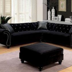 Brand New Black Glam Upscale Sectional Sofa (Ottoman Sold Separately)