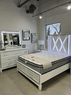 Brand New Queen Bed/Bedroom Set with LED lighting and crystals on sale