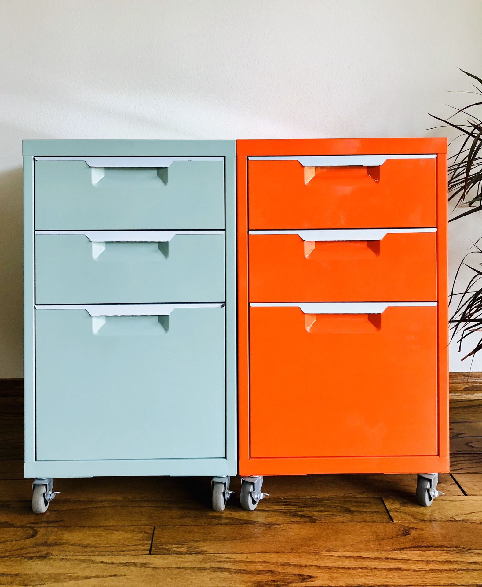 CB2 filing cabinet Mint & Orange