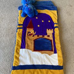 LIKE NEW KID’S CASTLE SLEEPING BAG w/ DRAGON STUFFED ANIMAL for AGES 3 and UP (Does Not Come with Slippers) 