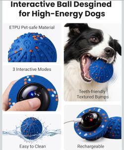 Interactive Dog Toys with Teeth-Friendly Bumps, 3 Modes, ETPU Material, IP67 Waterproof, Rechargeable Dog Ball, Automatic Rolling Ball Dog Toy to Keep