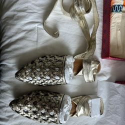 Tory Burch Shoes Basketweave Wrap Flat